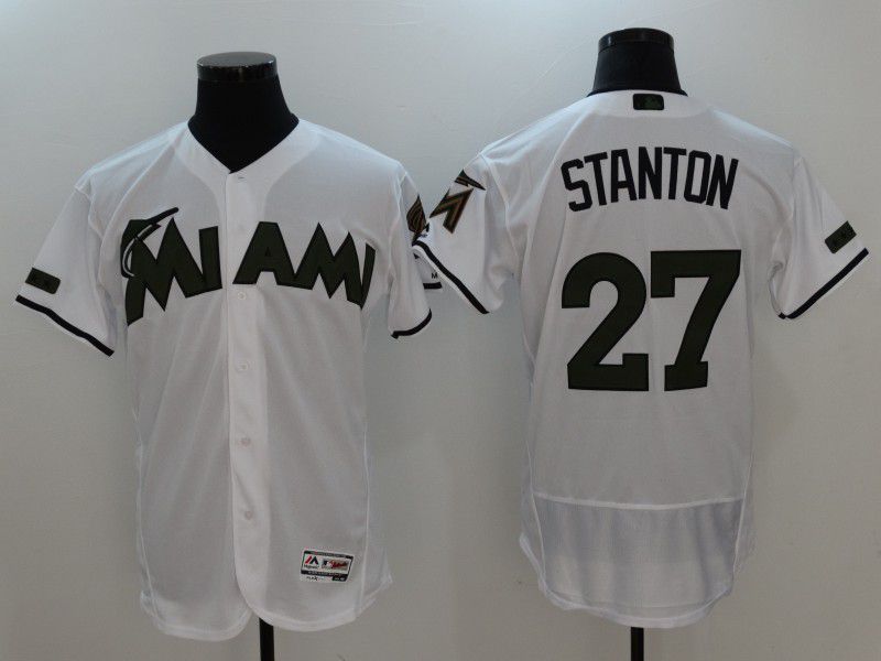 2017 Men MLB Florida Marlins #27 Stanton White Elite Commemorative Edition Jerseys